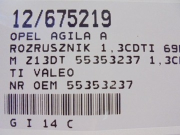 AGILA A STARTÉR 55353237 1,3CDTI