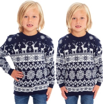 SWETER ŚWIĄTECZNY DZIECKO NORWESKI GRANATOWY 2/3