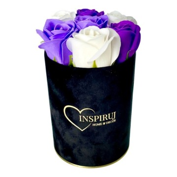 ЦВЕТОЧНАЯ КОРОБКА С МЫЛЬНЫМИ ЦВЕТАМИ ПОДАРОЧНЫЕ ЦВЕТЫ МЫЛЬНЫЕ РОЗЫ ВЕЛЮРОВАЯ КОРОБКА