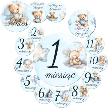 TABLICZKI KARTY DO ZDJĘĆ Z MIESIĄCAMI PREZENT NA ROCZEK ROK ŻYCIA NIEB