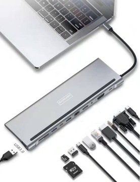 ДОК-СТАНЦИЯ-концентратор USB-C 11 в 1 VGA RJ45 SD HDMI 4K для Macbook Pro Air M1 M2