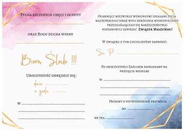 ZAPROSZENIE ŚLUBNE NA WESELE Pastelowe Rustic SG