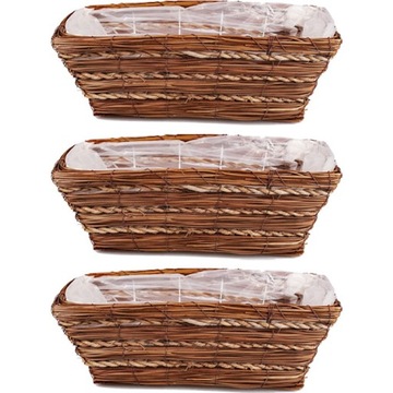 x3 KOSZ KWIETNIK SKRZYNKA DONICZKA PLECIONA NA KWIATY STELAŻ METAL 40x17cm