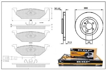 Диски Колодки Передние Audi A3 Toledo 2 Leon VW Golf 4 Skoda Octavia 1 (280мм)