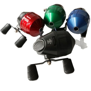 Рыболовная катушка с синей одинарной ручкой, кнопочный дизайн лески