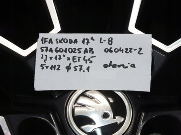 1FA 17 Skoda 5x112 ET45 7J ø57.1 57A601025AB