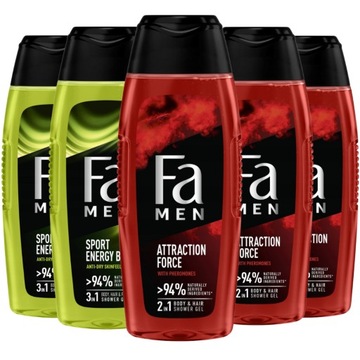 Fa Men Żel pod Prysznic Sport Formuła 2w1 dla Mężczyzn Zestaw 5x400ml