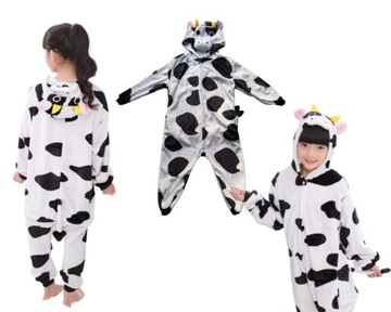 KROWA STRÓJ PRZEBRANIE KOSTIUM PIDŻAMA KIGURUMI DLA DZIECI NA BAL 128 134