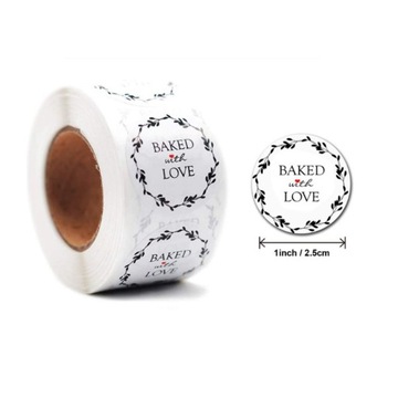 Naklejki Ozdobne Okrągłe Baked With Love 100 szt.