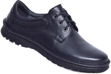 Buty męskie szerokie skórzane skóra naturalna czarne sznurowane KAMPOL 41