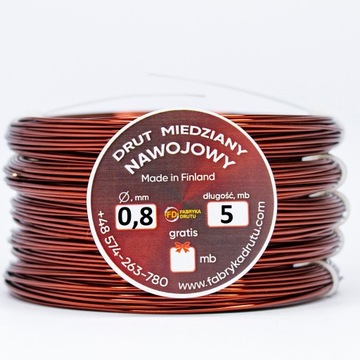 Drut nawojowy miedziany DN2E FD 0,8mm 5m miedź