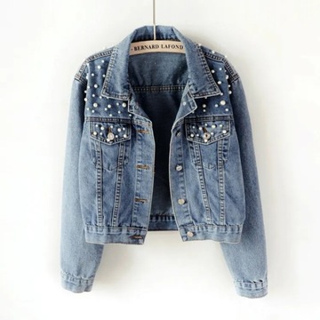 Women's Jeans Jacket Beading Female Kpop Clothes S