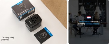 Wtyczka światowa VOOMY - 170+ krajów, 20W, 2 USB-C & 2 USB-A, Czarna