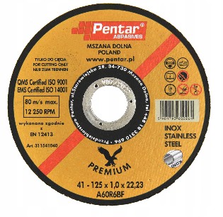 Tarcza do stali nierdzewnej Pentar Prem125x1x22
