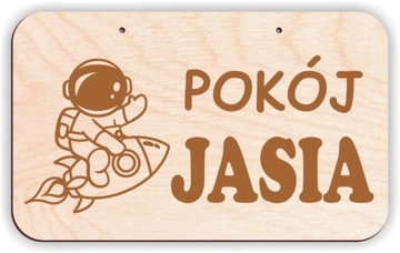 Drewniana TABLICZKA na drzwi pokoju z DOWOLNYM imieniem dziecka samolot