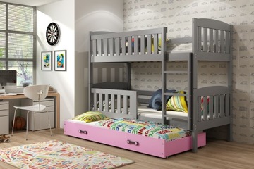 Детская трехместная двухъярусная кровать КУБУСЬ 200x90