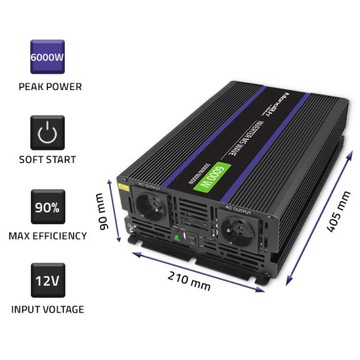 SAMOCHODOWA PRZETWORNICA NAPIĘCIA 6000 MS WAVE 12V/230V 3000W/6000W USB
