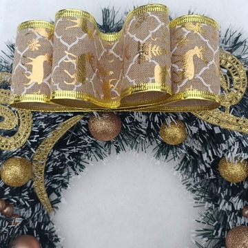 РОЖДЕСТВЕНСКИЙ ЗОЛОТОЙ ВЕНОК НА ДВЕРЬ РОЖДЕСТВЕНСКИЙ КРИН ОЛЕНЬ