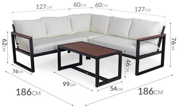 NAROŻNIK zestaw MEBLI OGRODOWYCH BETTI ALUMINIOWE meble na taras KOMPLET