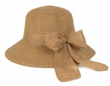 Kapelusz Damski Słomkowy Plażowy Elegancki Retro Vintage z Kokardą Letni 56