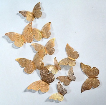 Наклейки на стену 3D Золотые Ажурные Бабочки 12 шт.