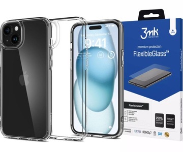 Etui + szkło hybrydowe do iPhone 15, Spigen Ultra Hybrid, obudowa, cover