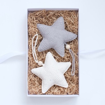 Gwiazdki Szydełkowe Na Choinkę, Dekoracja Pokoju, Prezent Baby Shower 2szt