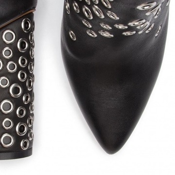 czarne klasyczne botki na słupku skórzane buty damskie z ćwiekami Kazar 36