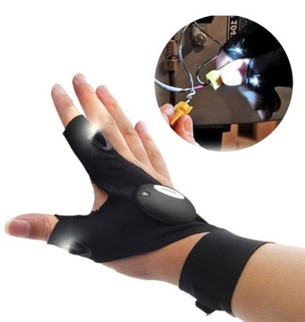 RĘKAWICZKA Z LATARKĄ 2 x LED WODOODPORNA WYGODNA