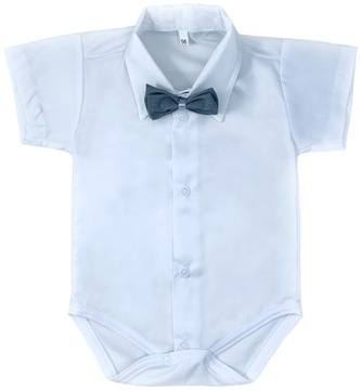 KOSZULOBODY + MUSZKA białe wizytowe 86 cm Chrzest