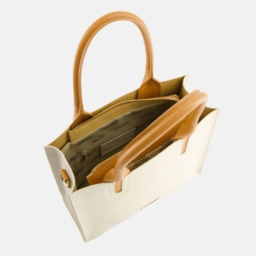 Damska torba VENEZIA. Stylowy kuferek w kolorze beżowym ze skóry naturalnej