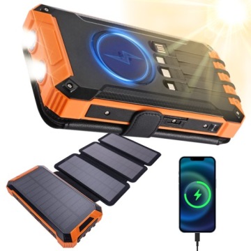 Solární Powerbanka, Indukční Nabíječka 20000 Mah Se 3 Porty