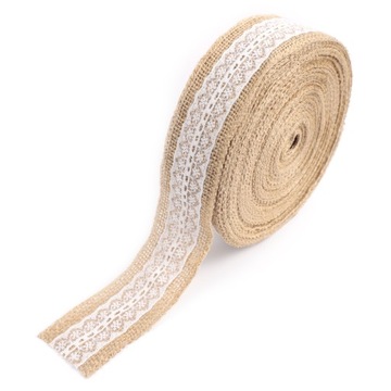 WSTĄŻKA JUTOWA TAŚMA TASIEMKA Z KORONKĄ 1M x 5CM