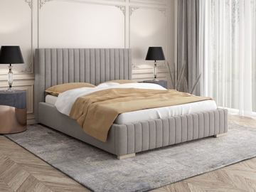 WYGODNE ŁÓŻKO TAPIECEROWANE Z WYSOKIM WEZGŁOWIEM POD MATERAC 180X200 CM BEŻ