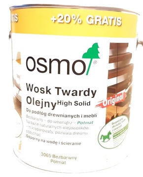 Osmo 3065 BEZBARWNY WOSK DO DREWNA 3l Półmat
