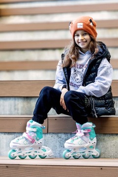 Роликовые коньки Фигурные коньки 2в1 Регулируемое колесо RAVEN Lia Mint 34-37 со светодиодной подсветкой