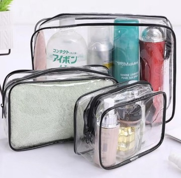 Набор из 3-х прозрачных косметичек ПВХ, чёрный.