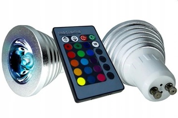 НАБОР ИЗ 4 ЦВЕТНЫХ RGB СВЕТОДИОДНЫХ ЛАМПОК GU10 + ПУЛЬТ ДИСТАНЦИОННОГО УПРАВЛЕНИЯ