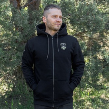 Bluza męska z kapturem rozpinana NASZYWKA/GÓRY czarna - L