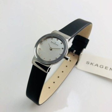 Skagen zegarek damski srebrny na pasku malutki elegancki cyrkonie 358XSSLBC