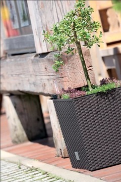 DUŻA DONICZKA DONICA ZEWNĘTRZNA RATTANOWA antracyt Z WKŁADEM OSŁONKA TARAS