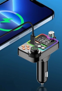 FM-ПЕРЕДАТЧИК ТЕЛЕФОН BT 5.0 QC ЗАРЯДКА 3x USB PD RGB АУДИО