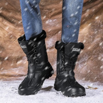 Buty zimowe ocieplane na śnieg czarne z futerkiem