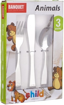 BANQUET KOMPLET SZTUĆCÓW DLA DZIECI SZTUĆCE DZIECIĘCE ANIMALS NDZ 3SZT