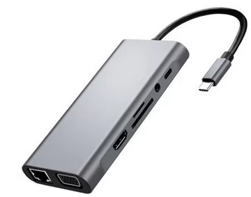 Адаптер HUB 10in1 USB 3.0 PD 87 Вт HDMI SD VGA RJ45
