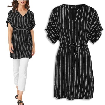 C&A Tunika Damska Modna Czarna Biała Bluzka w Paski Pasek Oversize M 38