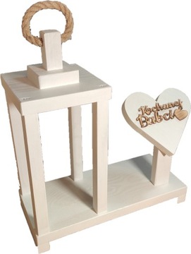 Деревянный фонарь 40 см с сердцем, черно-белая надпись, на выбор, украшение могилы