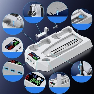ВЕРТИКАЛЬНАЯ СТАНЦИЯ ОХЛАЖДЕНИЯ И ЗАРЯДКИ ДЛЯ КОНСОЛИ PS5, МНОГОФУНКЦИОНАЛЬНАЯ, СО СВЕТОДИОДОМ