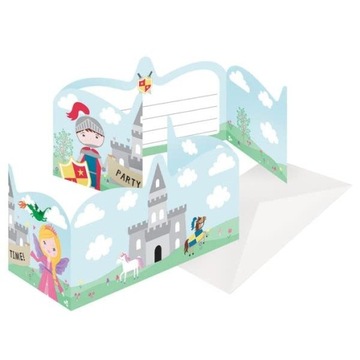 8 Invitation Cards & Envelopes Princess & Knight