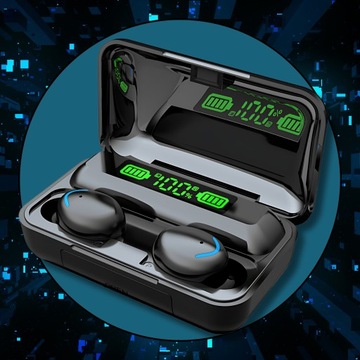 SŁUCHAWKI BEZPRZEWODOWE BLUETOOTH 5.1 + POWERBANK MIKROFON SPORTOWE DOUSZNE